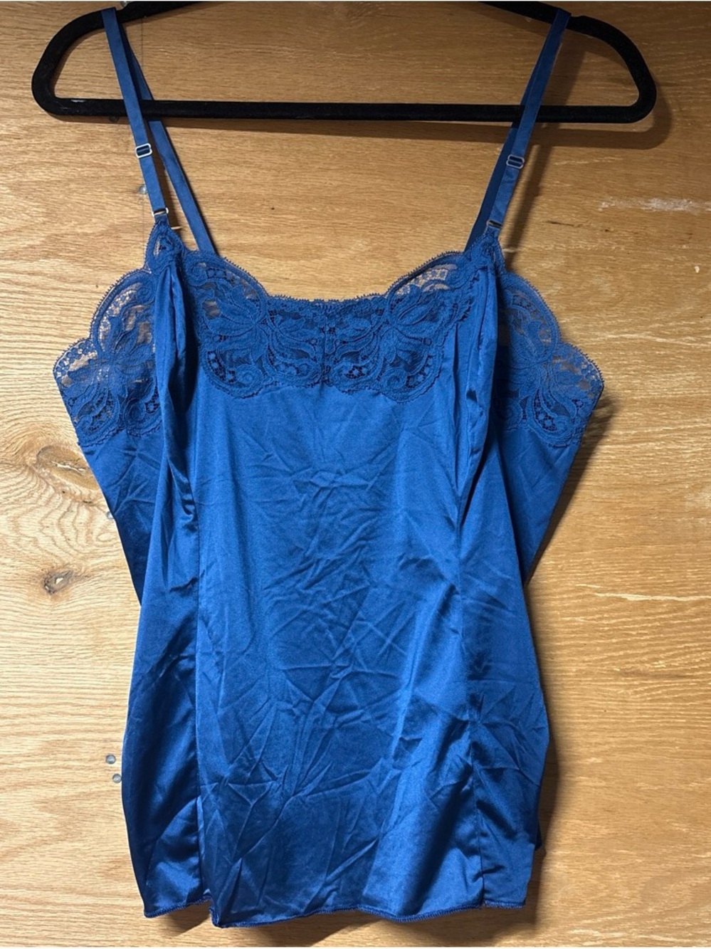 Wonder Maid Blue Lace Trim Satin Cami Tank Top - Women